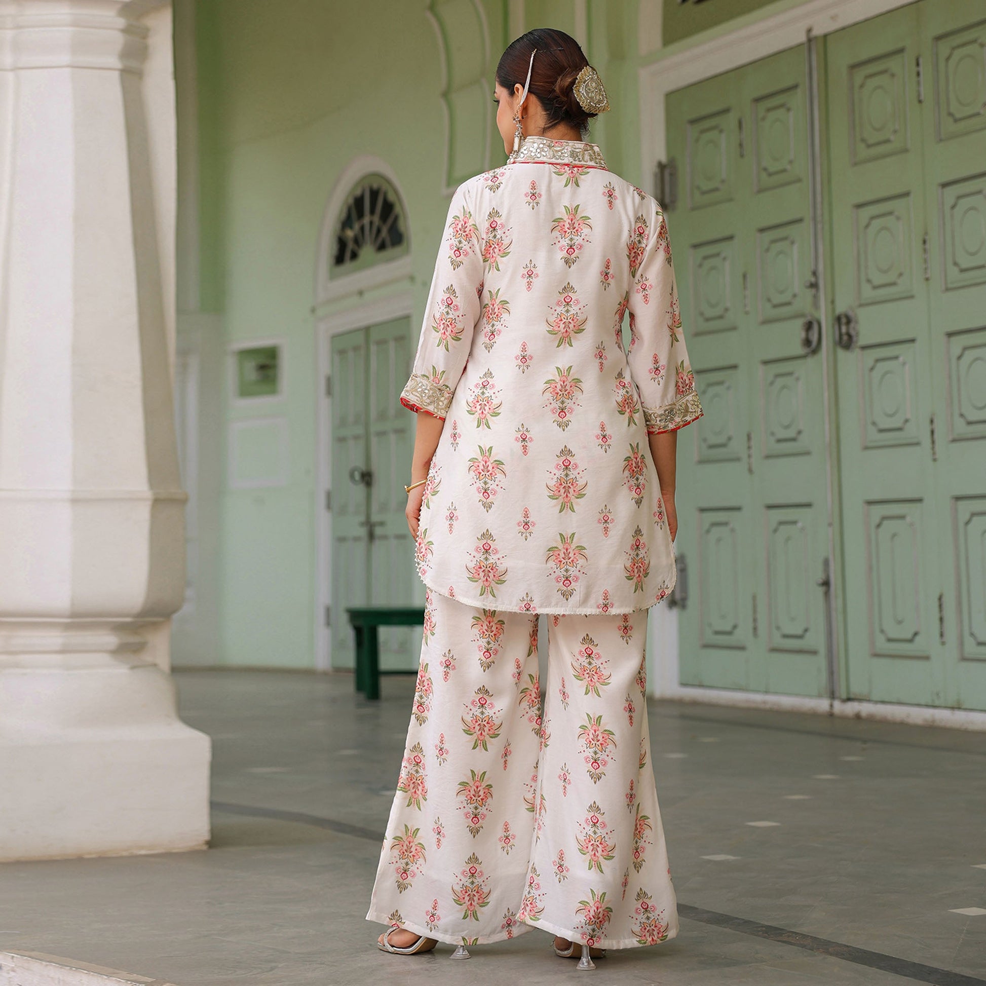Chanderi Silk Floral Printed Co - ord Set - Bluauraa