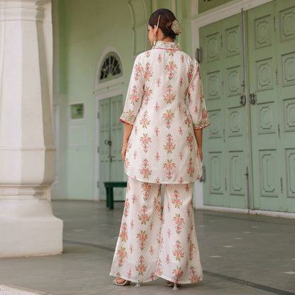 Chanderi Silk Floral Printed Co - ord Set - Bluauraa