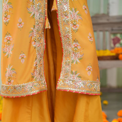 Chanderi Silk Floral Printed Shrug Set - Bluauraa