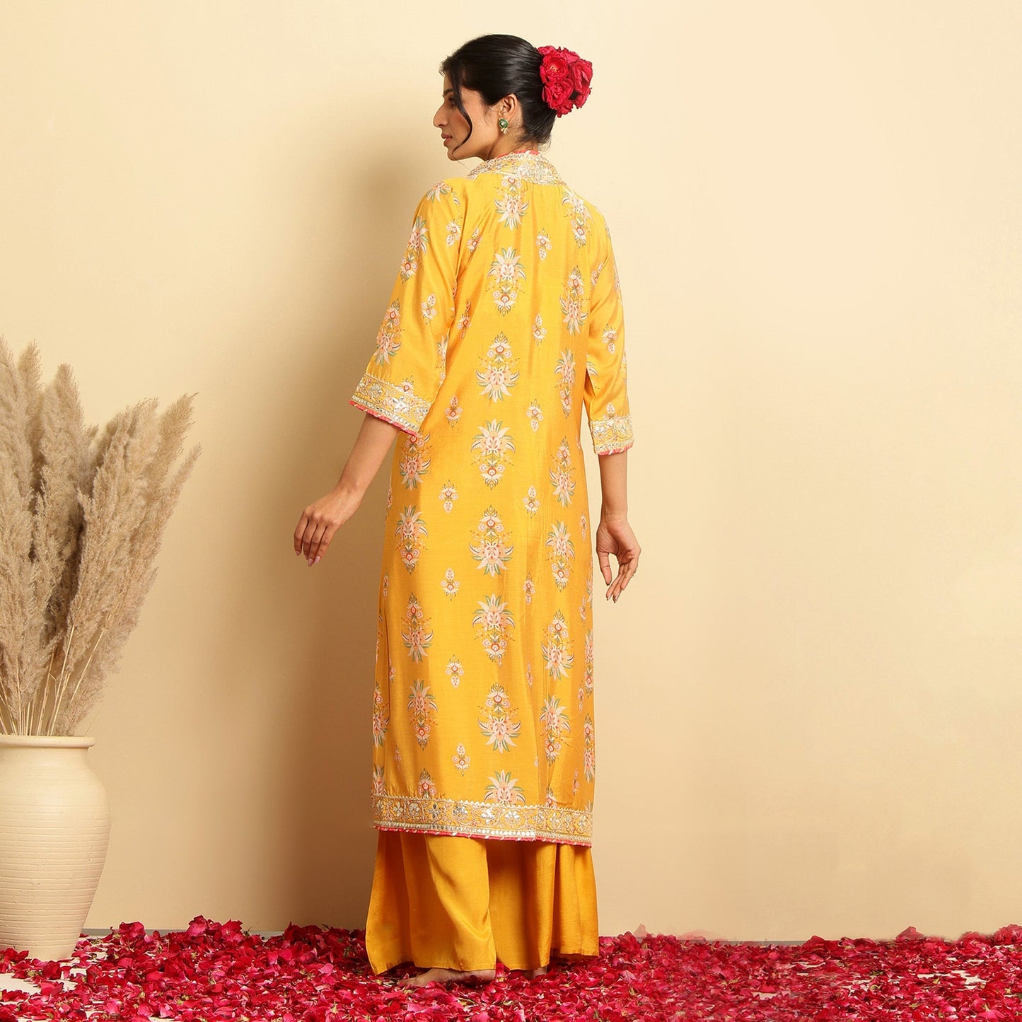 Chanderi Silk Floral Printed Shrug Set - Bluauraa