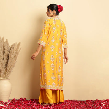 Chanderi Silk Floral Printed Shrug Set - Bluauraa