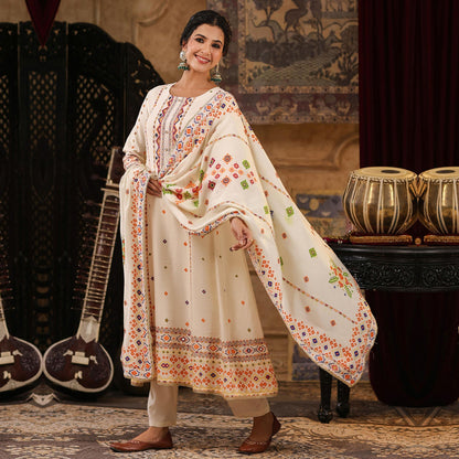 Chanderi Silk Patola Printed Anarkali Set - Bluauraa