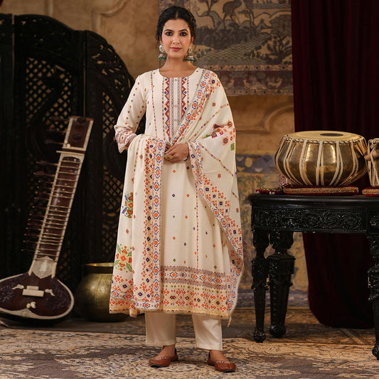 Chanderi Silk Patola Printed Anarkali Set - Bluauraa