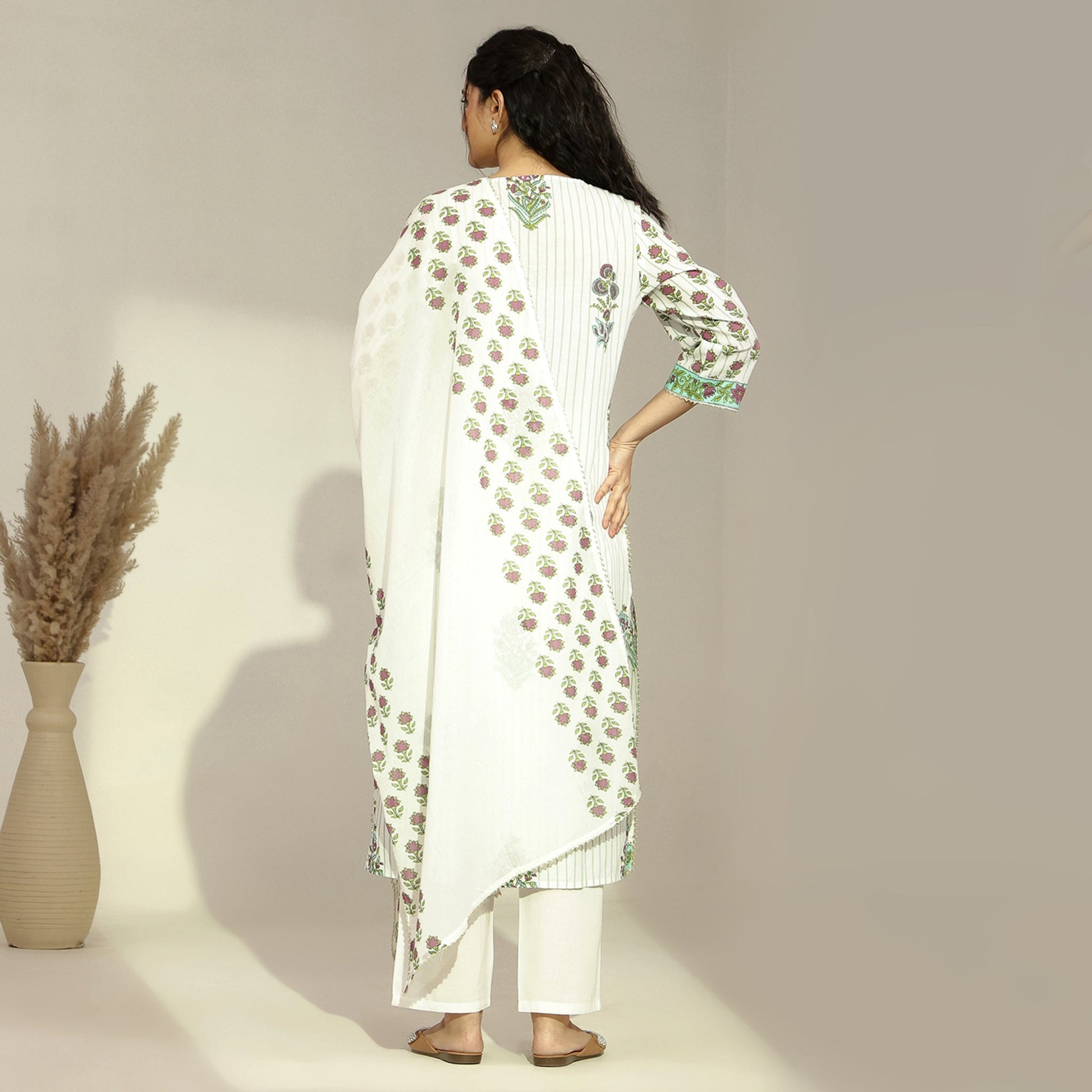 Cotton Floral - Printed Embroidered Straight Suit - Bluauraa