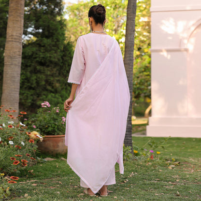 Cotton Mulmul Chikankari Embroidered Straight Suit Baby Pink - Bluauraa