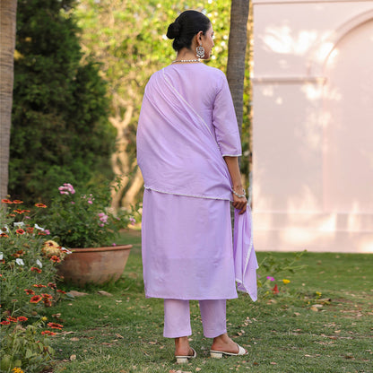 Cotton Mulmul Chikankari Embroidered Straight Suit Lavender - Bluauraa
