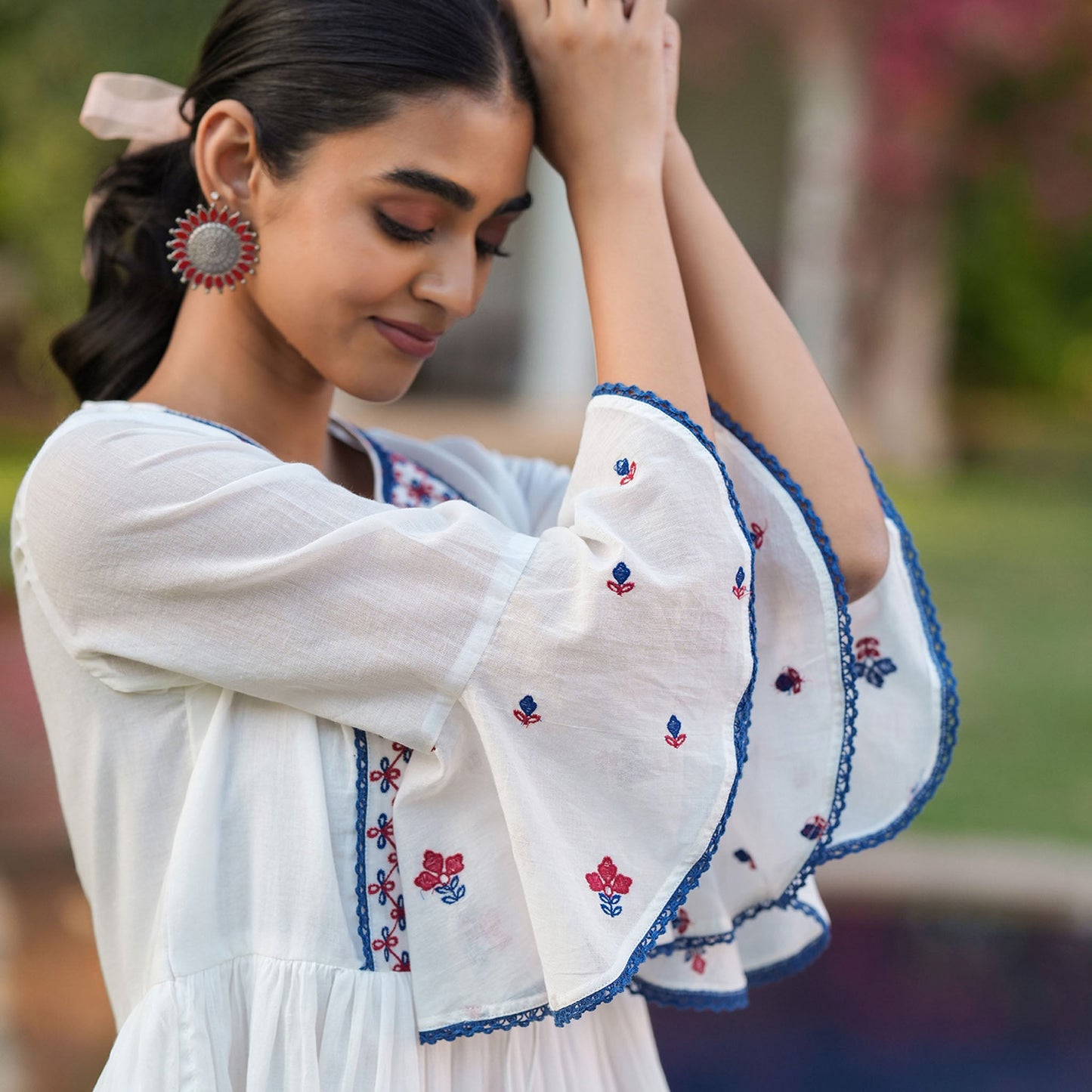 Cotton Mulmul Embroidered Dress - Bluauraa