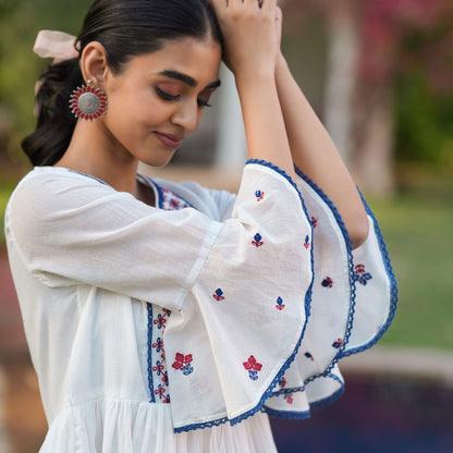 Cotton Mulmul Embroidered Dress - Bluauraa