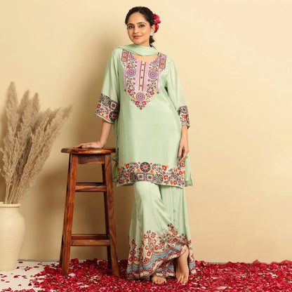 Crepe Silk Printed - Embroidered Sharara Set - Bluauraa