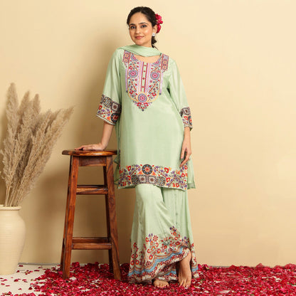 Crepe Silk Printed - Embroidered Sharara Set - Bluauraa