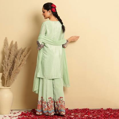 Crepe Silk Printed - Embroidered Sharara Set - Bluauraa