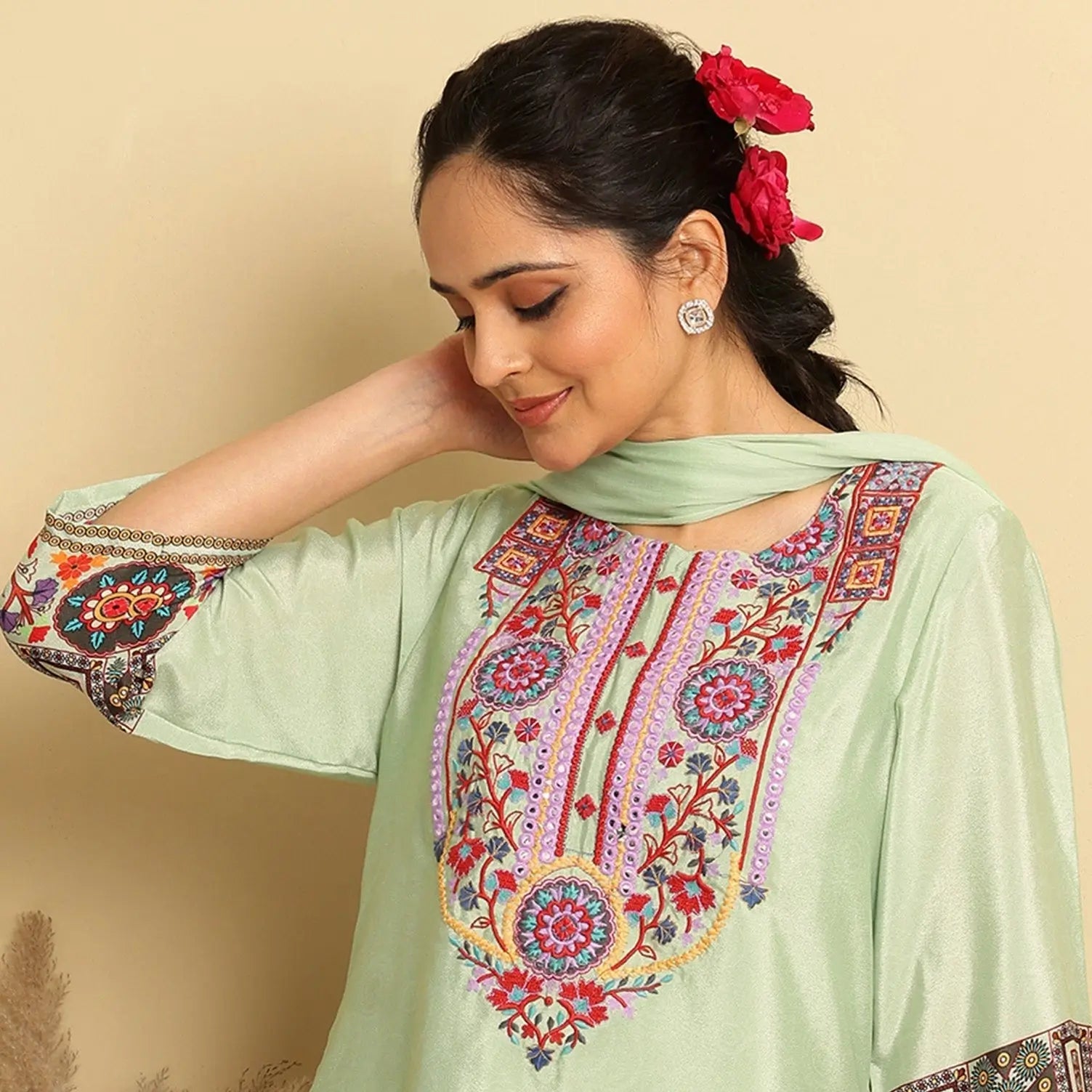 Crepe Silk Printed - Embroidered Sharara Set - Bluauraa