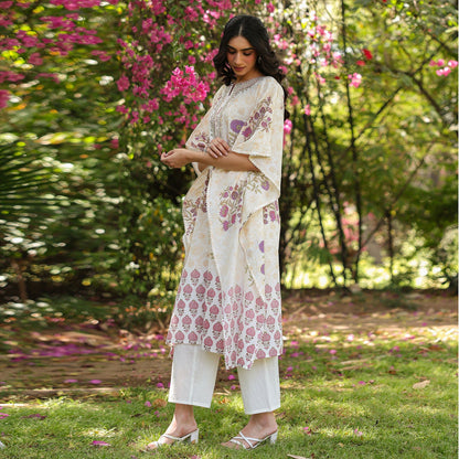 Jaal - Pattern Cotton Block Printed Kaftan Set - Bluauraa