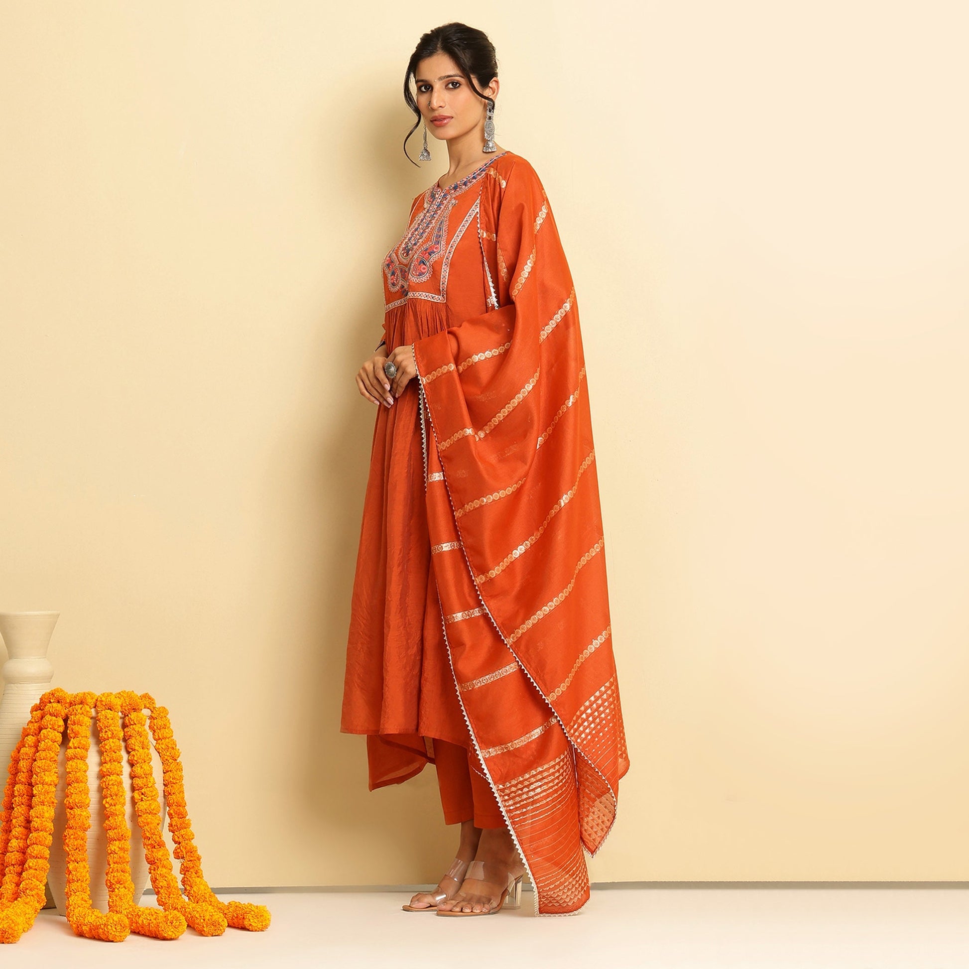 Mul Chanderi Embroidered Anarkali Suit - Bluauraa