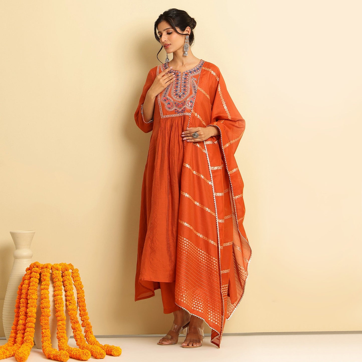 Mul Chanderi Embroidered Anarkali Suit - Bluauraa