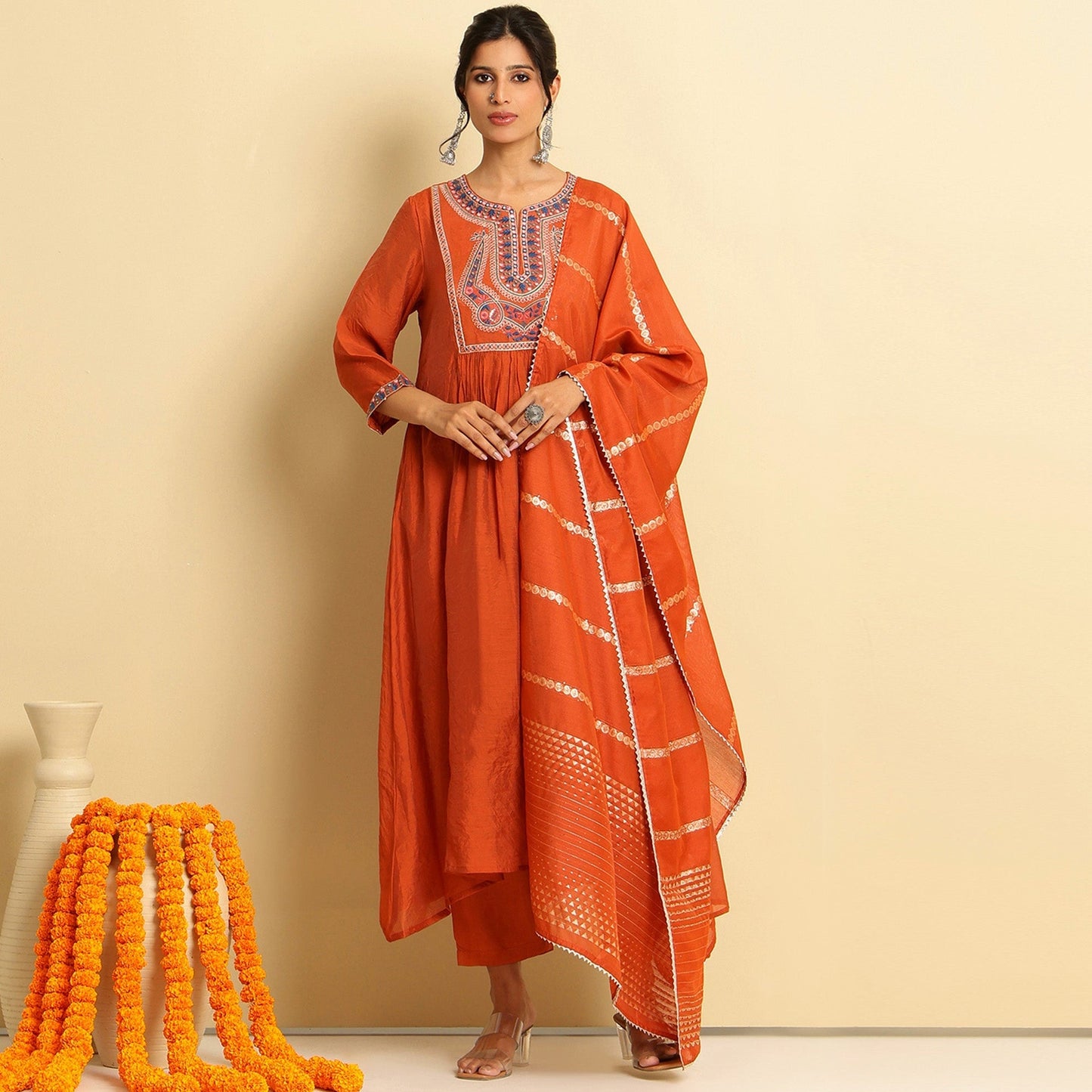 Mul Chanderi Embroidered Anarkali Suit - Bluauraa