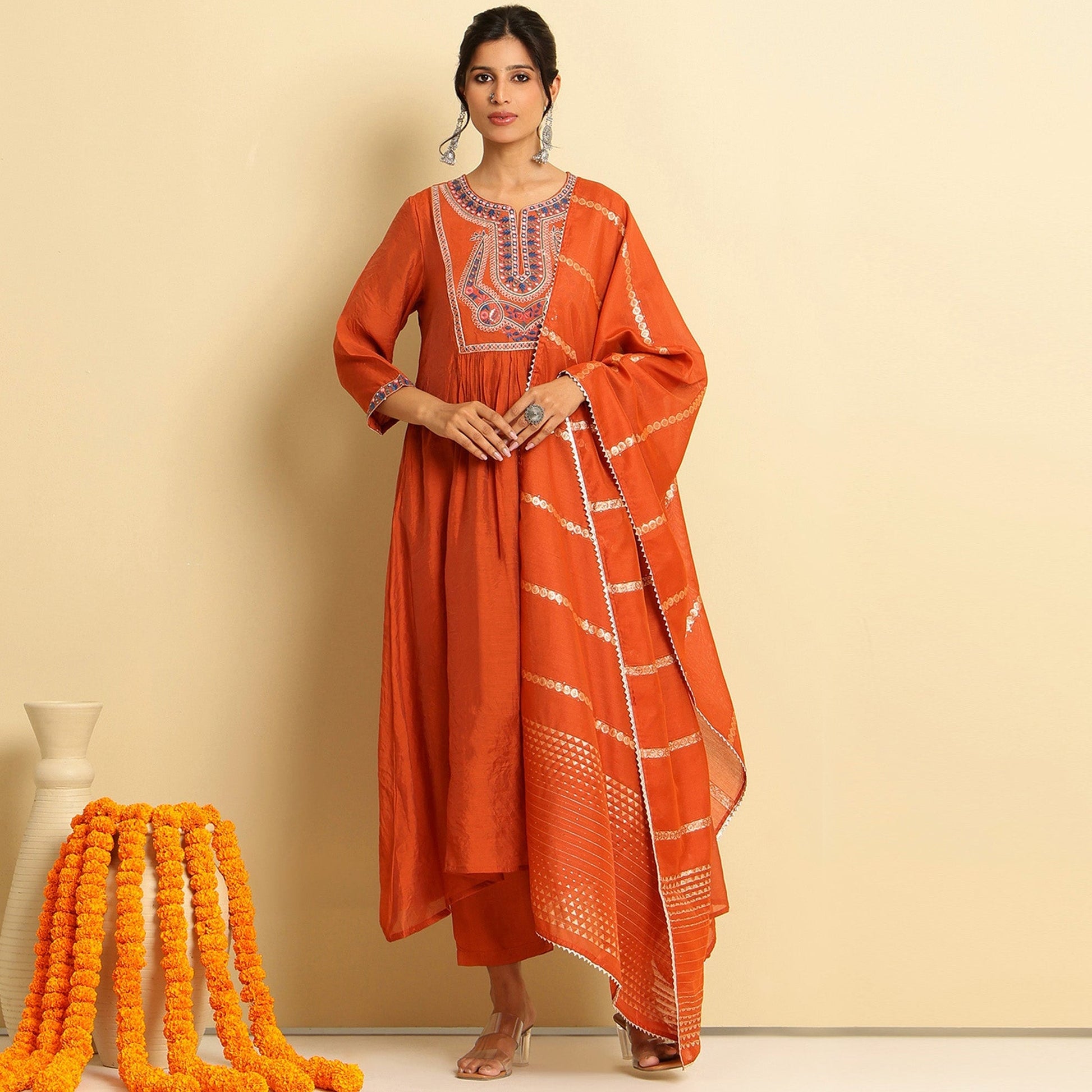 Mul Chanderi Embroidered Anarkali Suit - Bluauraa