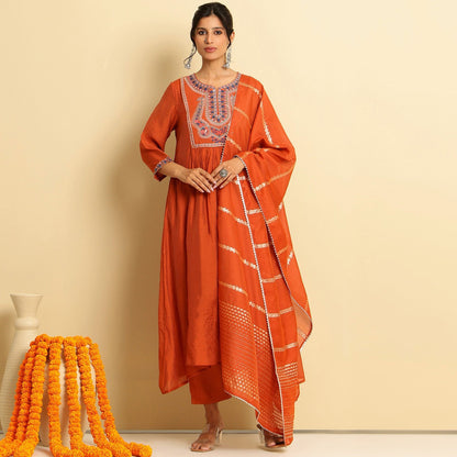 Mul Chanderi Embroidered Anarkali Suit - Bluauraa