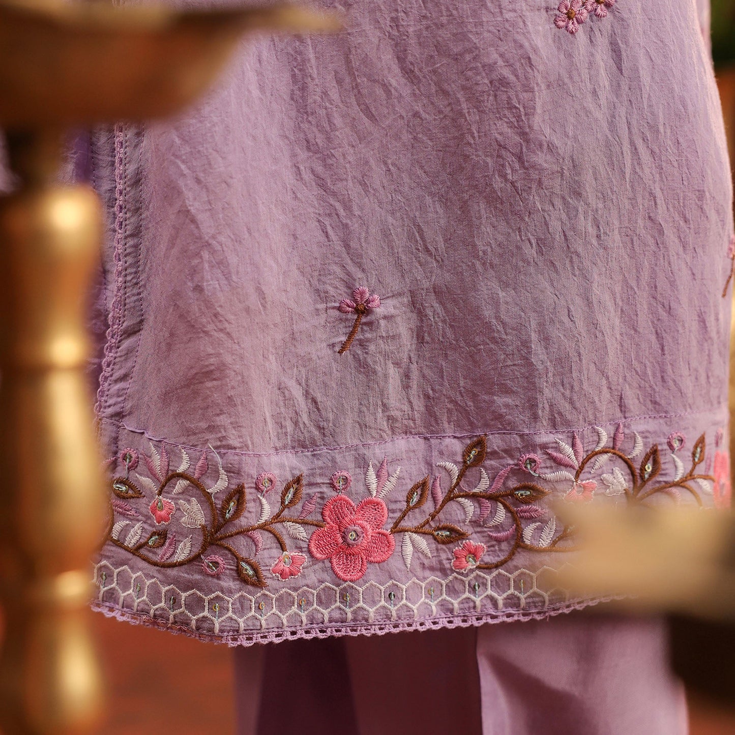 Mul Chanderi Embroidered Co - ord Set - Bluauraa