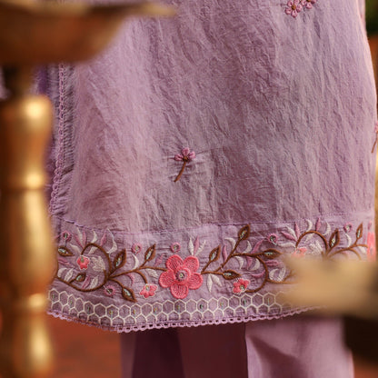 Mul Chanderi Embroidered Co - ord Set - Bluauraa
