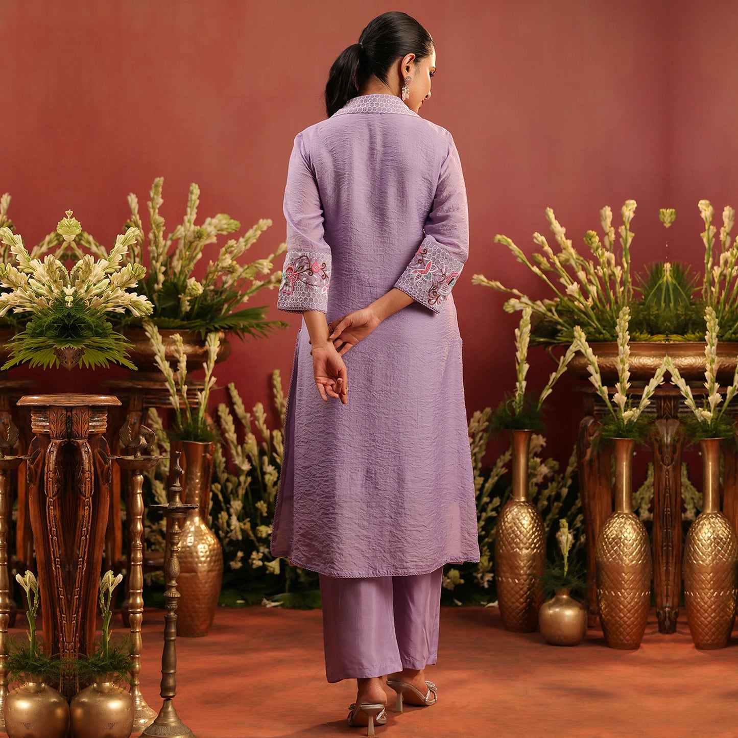 Mul Chanderi Embroidered Co - ord Set - Bluauraa