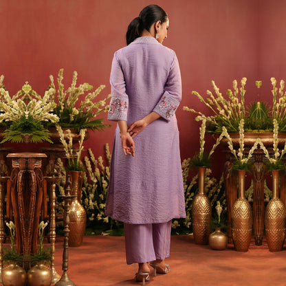 Mul Chanderi Embroidered Co - ord Set - Bluauraa