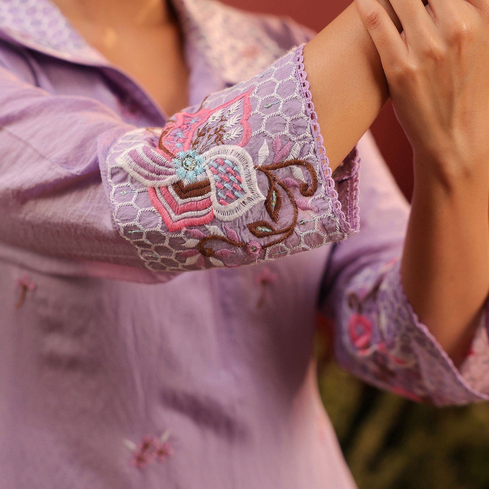 Mul Chanderi Embroidered Co - ord Set - Bluauraa