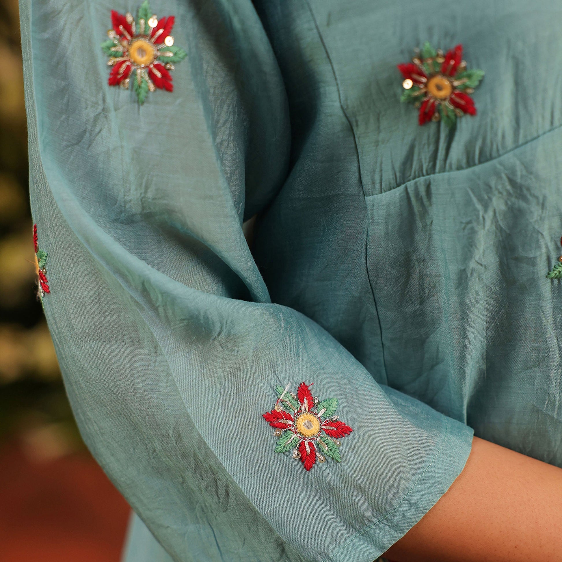 Mul Chanderi Hand Embroidered Anarkali Suit - Bluauraa