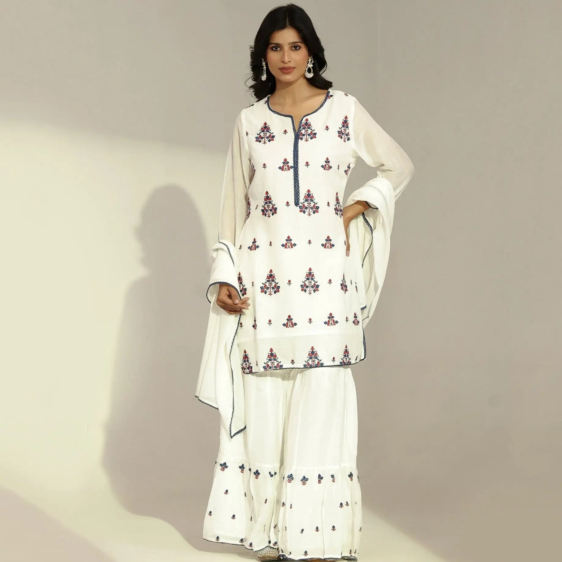 Mulmul Embroidered Sharara Set - Bluauraa