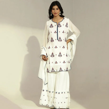 Mulmul Embroidered Sharara Set - Bluauraa