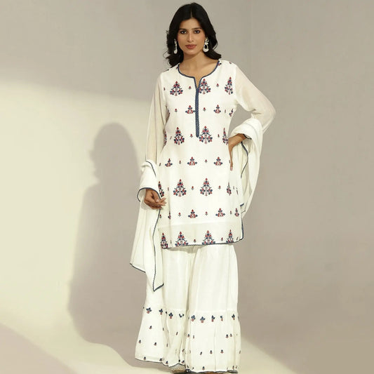 Mulmul Embroidered Sharara Set - Bluauraa