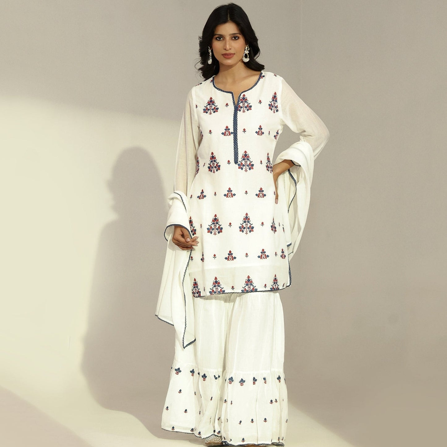 Mulmul Embroidered Sharara Set - Bluauraa