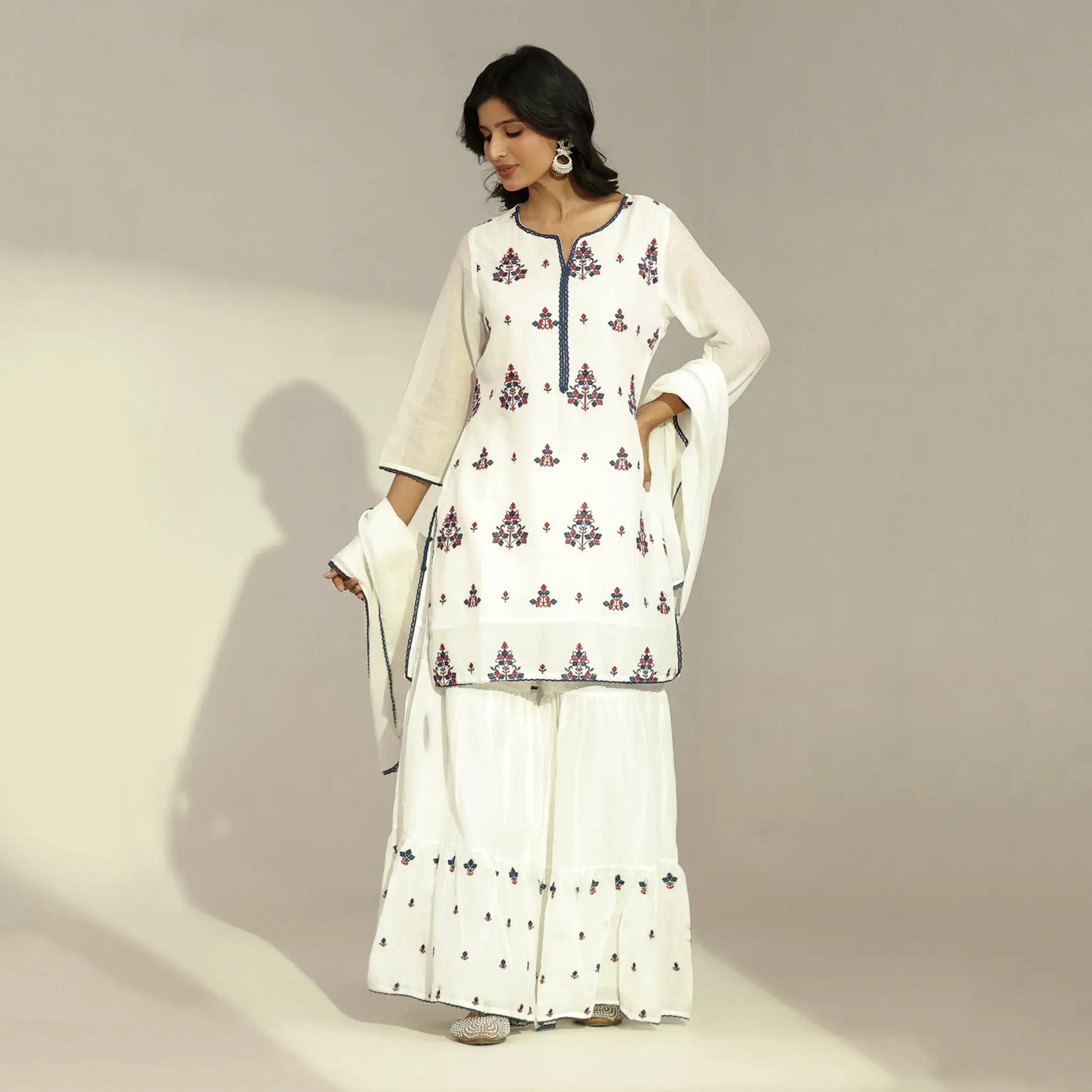 Mulmul Embroidered Sharara Set - Bluauraa