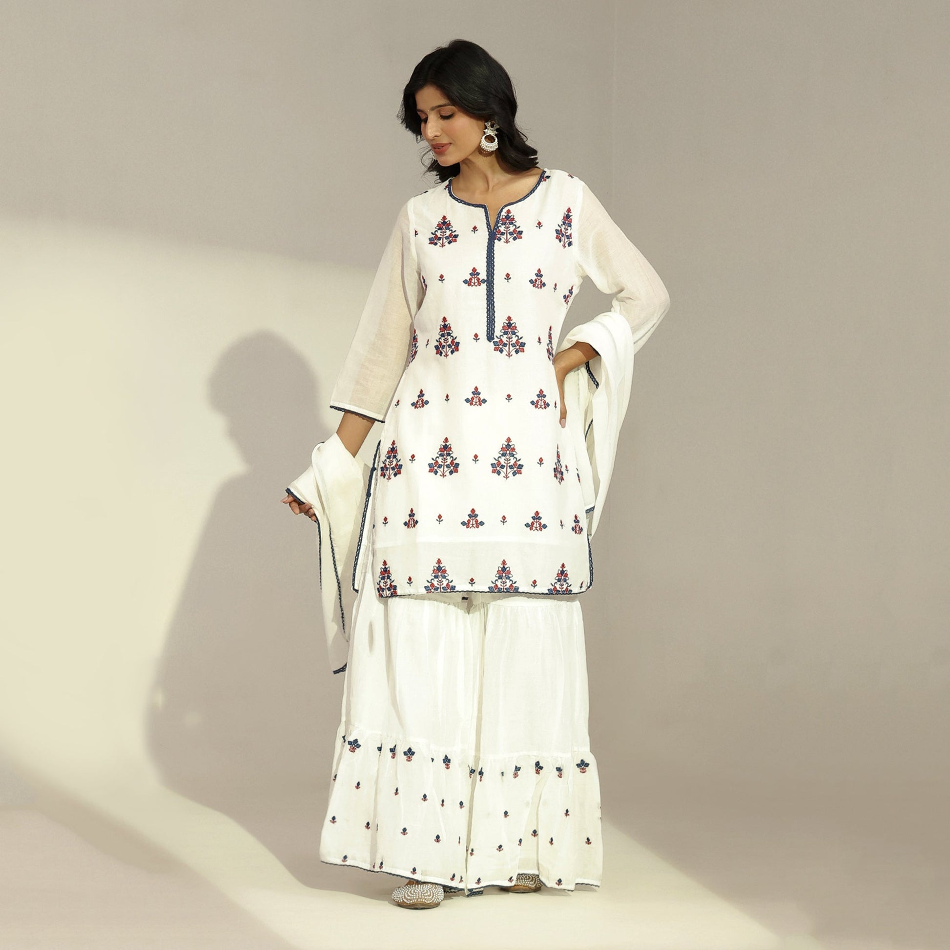 Mulmul Embroidered Sharara Set - Bluauraa