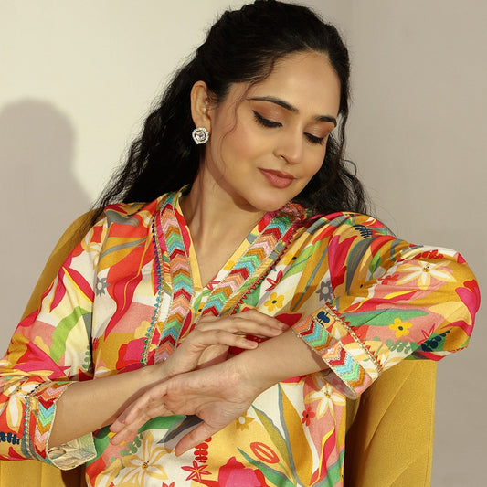 Rayon Floral Printed Co - Ord Set - Bluauraa