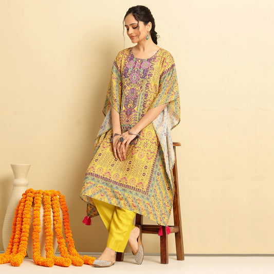 Rayon Printed Kaftan Set - Bluauraa