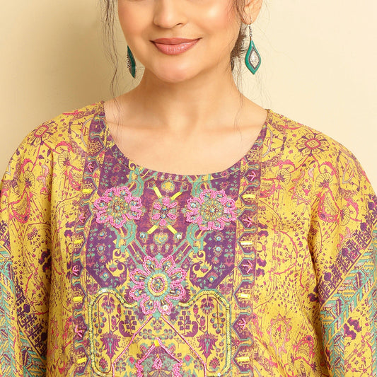 Rayon Printed Kaftan Set - Bluauraa