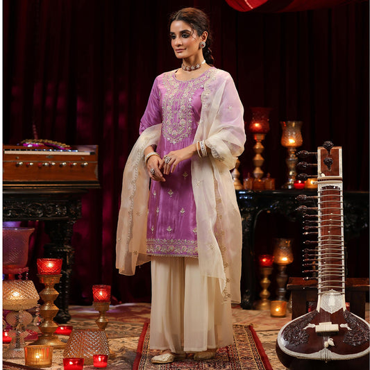 Shimmer Organza Embroidered Sharara Set - Bluauraa