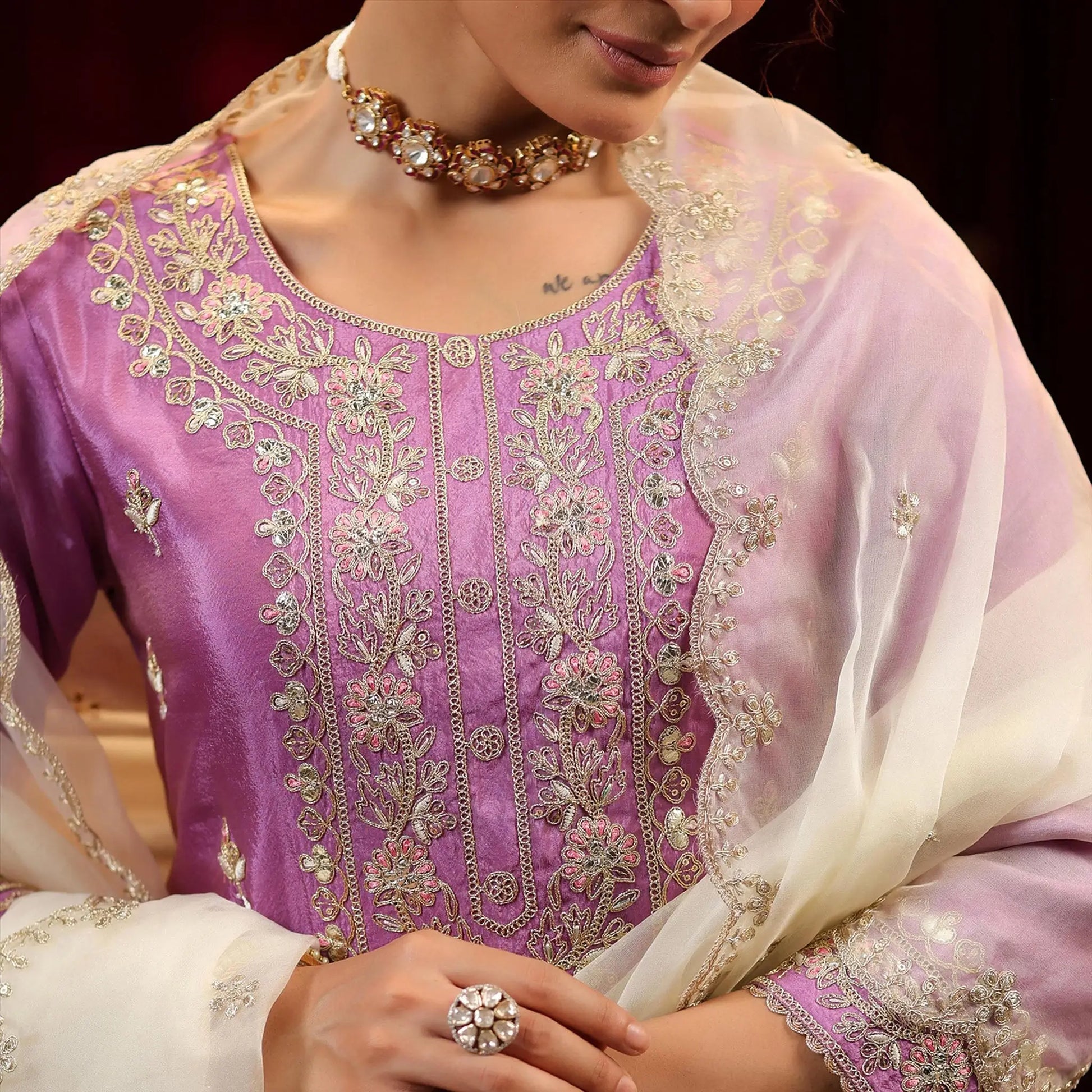 Shimmer Organza Embroidered Sharara Set - Bluauraa