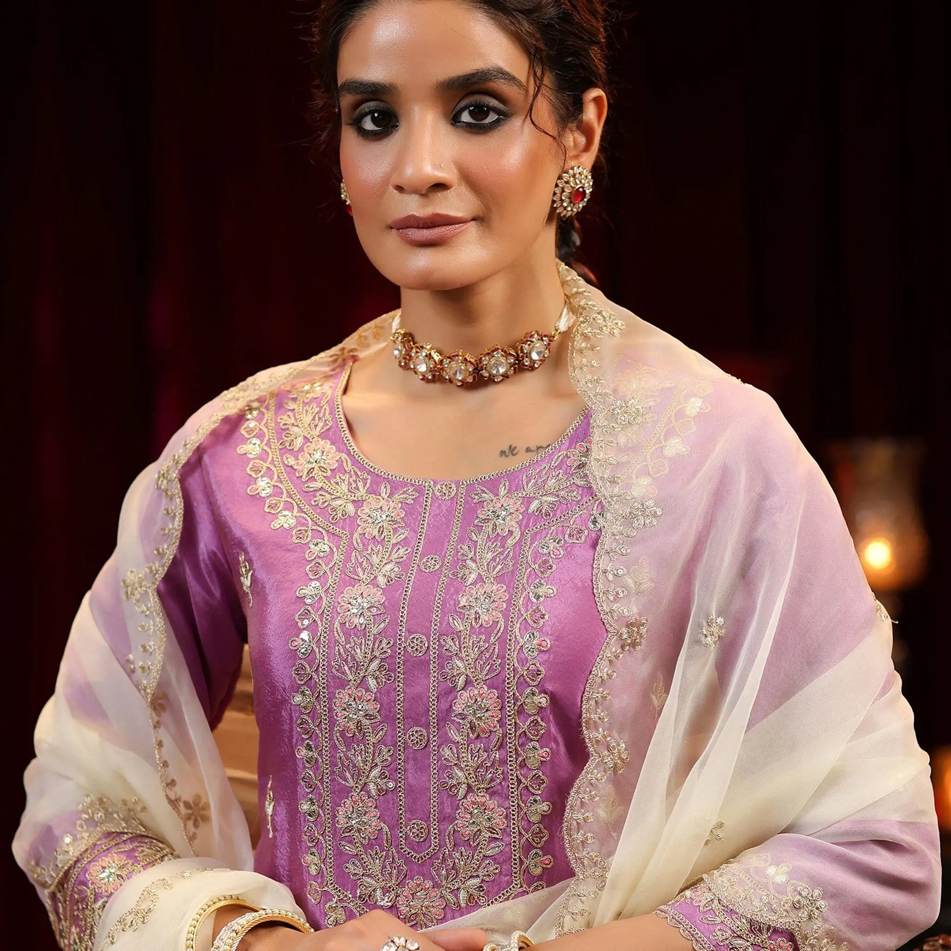 Shimmer Organza Embroidered Sharara Set - Bluauraa