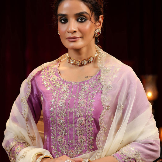 Shimmer Organza Embroidered Sharara Set - Bluauraa