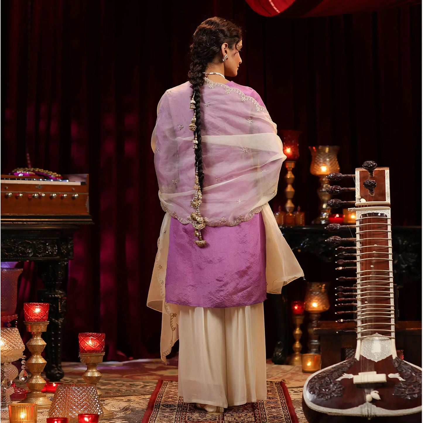 Shimmer Organza Embroidered Sharara Set - Bluauraa