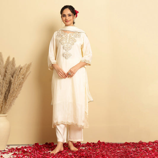 Shimmer Tissue Embroidered - Handwork Straight Suit - Bluauraa