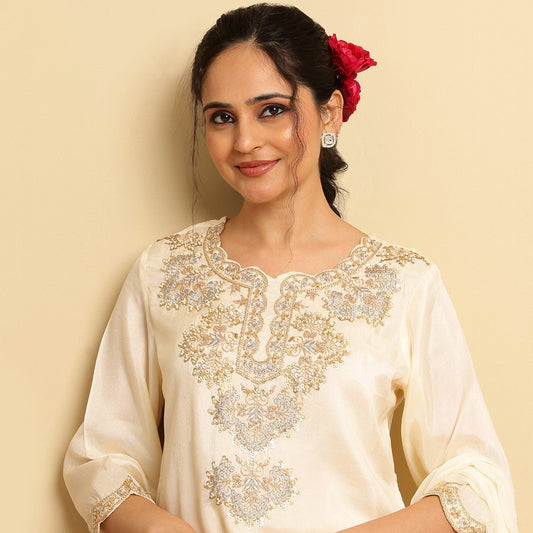 Shimmer Tissue Embroidered - Handwork Straight Suit - Bluauraa