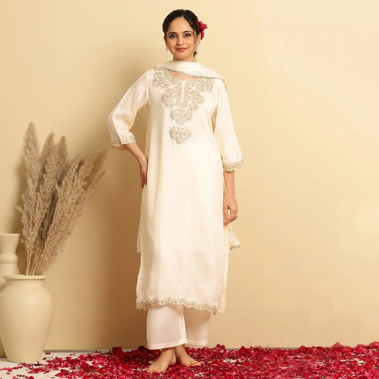 Shimmer Tissue Embroidered - Handwork Straight Suit - Bluauraa