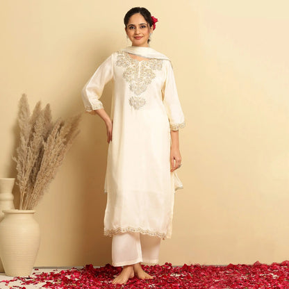 Shimmer Tissue Embroidered - Handwork Straight Suit - Bluauraa