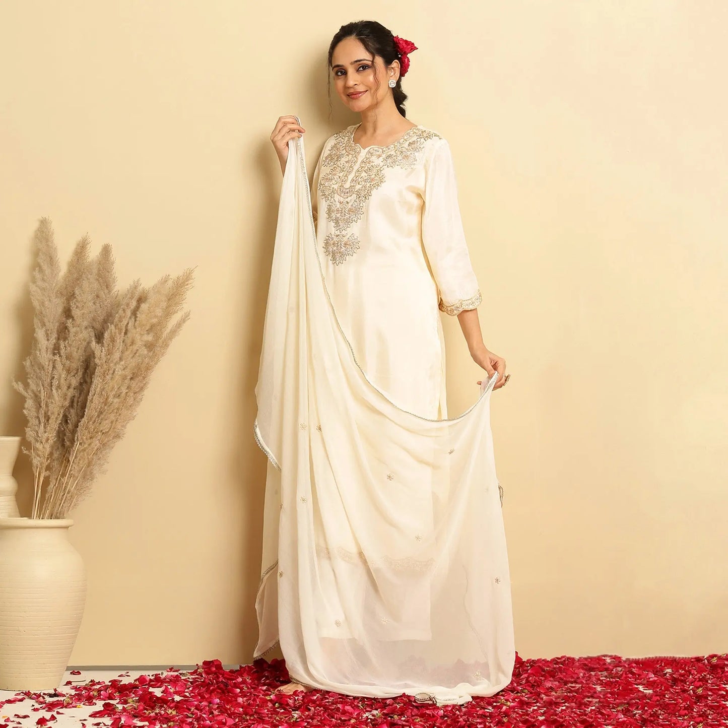 Shimmer Tissue Embroidered - Handwork Straight Suit - Bluauraa