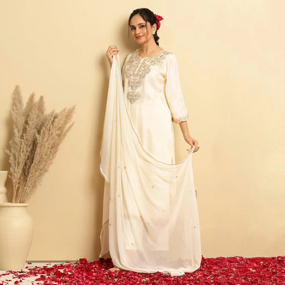 Shimmer Tissue Embroidered - Handwork Straight Suit - Bluauraa